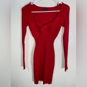 Elegant Red Long Sleeve Dress